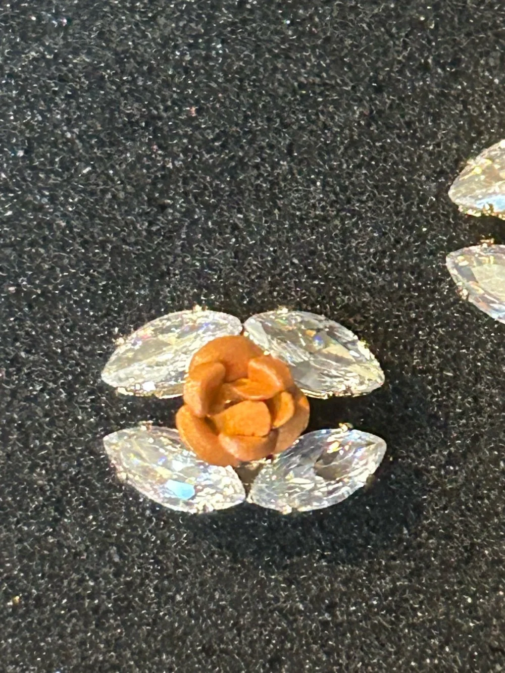 Clear Crystal Petal Studs with the light orange or terra-cotta color Rose